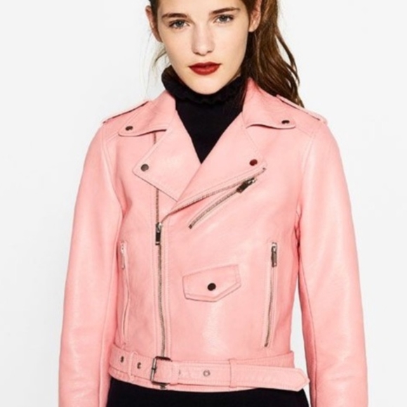 Zara Jackets & Blazers - Pink Zara faux leather moto jacket